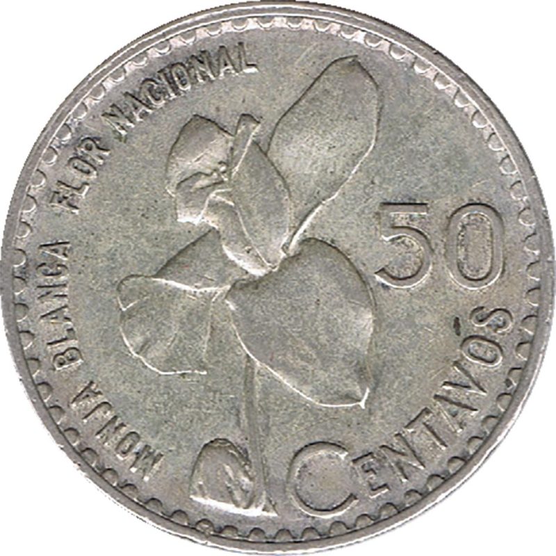 Moneda de plata Guatemala 50 centavos Orquídea.  - 1