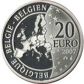 moneda Belgica 20 Euros 2007 Tintin. Plata Proof.