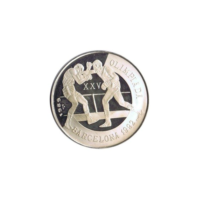 Moneda de plata 5 pesos Cuba 1989. Barcelona 1992 Boxeo.