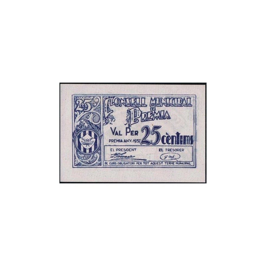 (1937) 25 centims Consell Municipal de Premia. SC