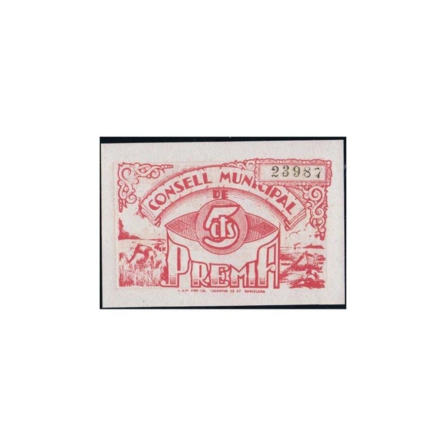 (1937) 5 centims Consell Municipal de Premia. SC