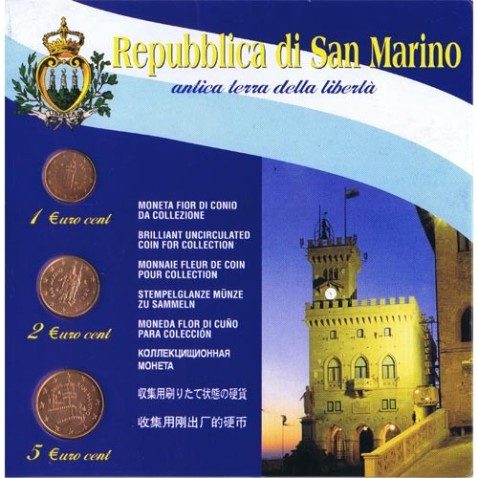 monedas euro serie San Marino 2006. 1, 2 y 5 céntimos en blister