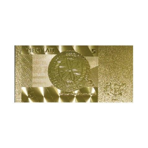 Billete de Letonia 5 Lats en oro de 24 kilates