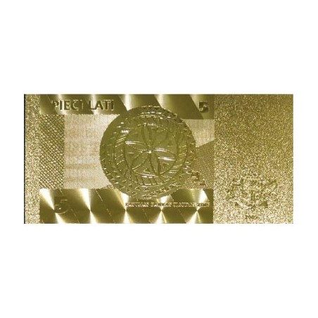 Billete de Letonia 5 Lats en oro de 24 kilates