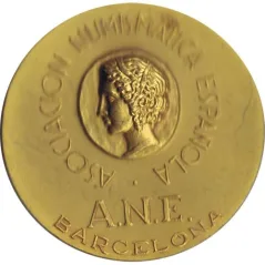 Medalla Asoc. Numismatica Española. Bronce Dorado. Calicó.