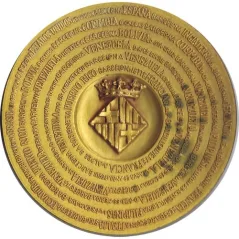 Medalla Fundación de Barcelona. Bronce dorado. Calicó.