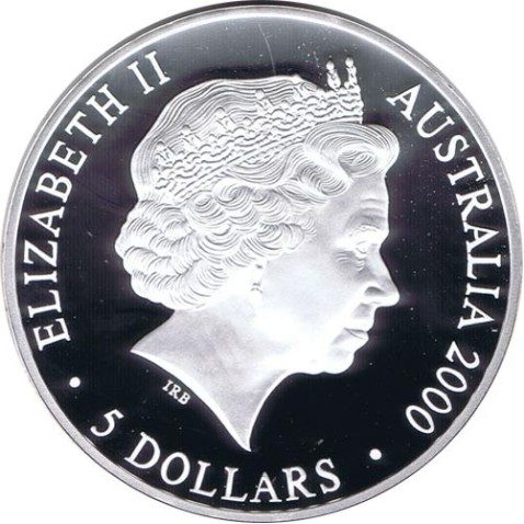 Moneda onza de plata 5$ Australia Sydney 2000. Lagarto. Estuche.