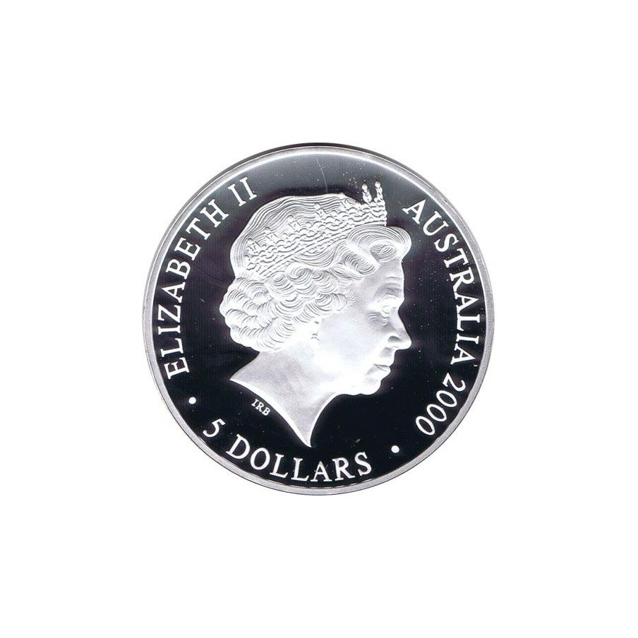 Moneda onza de plata 5$ Australia Sydney 2000. Lagarto. Estuche.