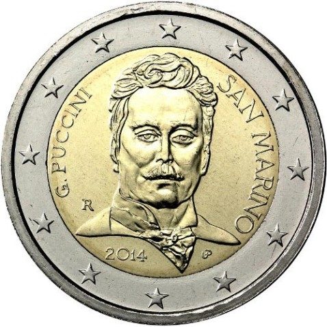 moneda conmemorativa 2 euros San Marino 2014. Puccini.