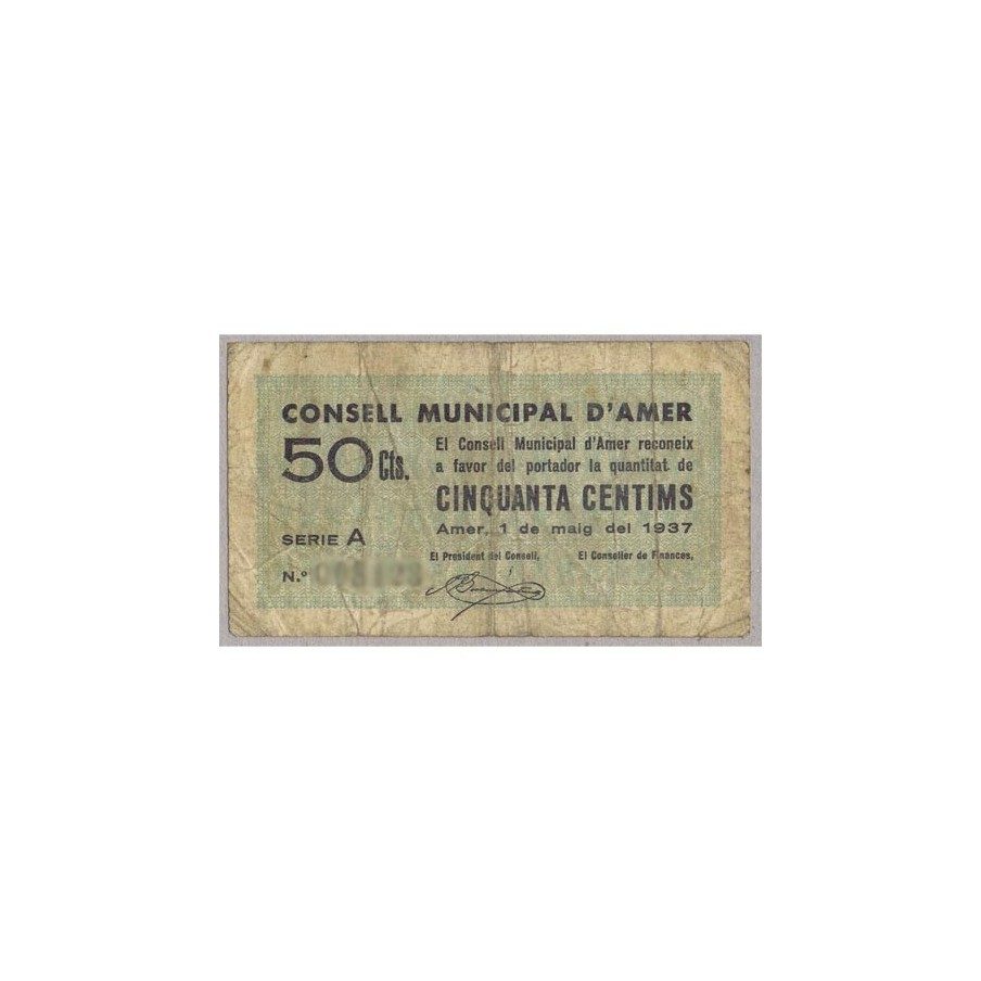 (1937) 50 centims de Pesseta. Consell Municipal d'Amer. MBC