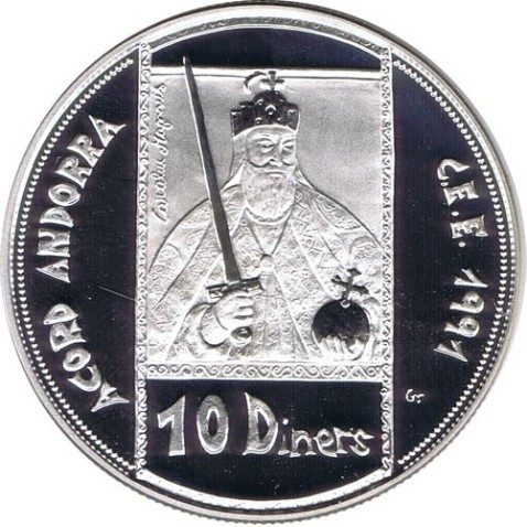 Moneda de Plata 10 Diners Andorra 1992.