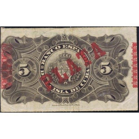 Cuba 5 Pesos 1896 Banco Español Isla de Cuba. MBC.
