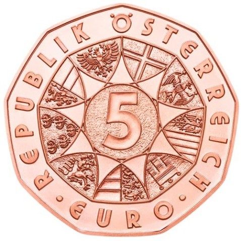 moneda Austria 5 Euros 2015 nueve esquinas. Fuerzas armadas.