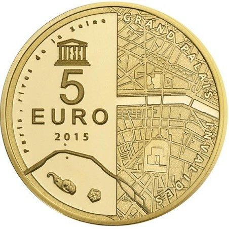 Francia 5€ 2015 UNESCO. Invalidos y Gran Palacio. Oro.