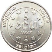Moneda de plata 5 Ecu Belgica Belgie 1987.