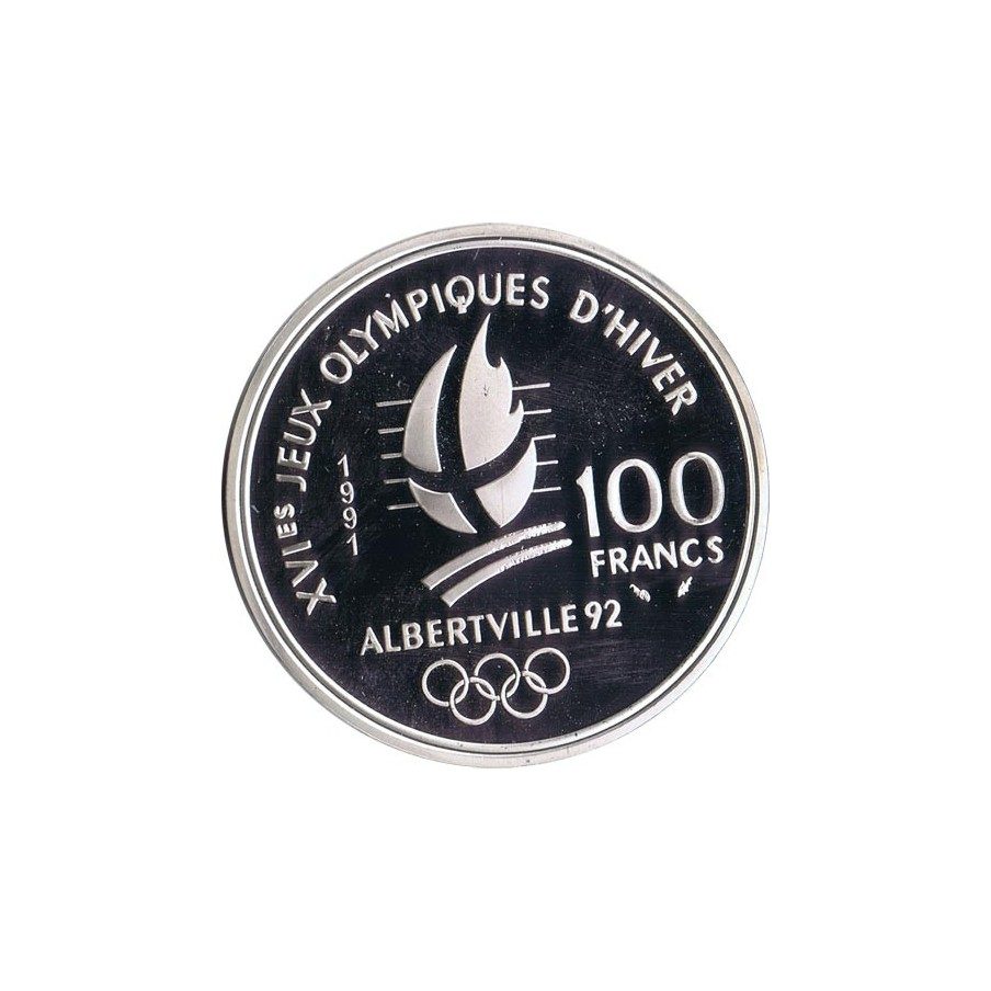 Moneda de plata 100 Francos Francia 1991 Albertville'92 Ski.