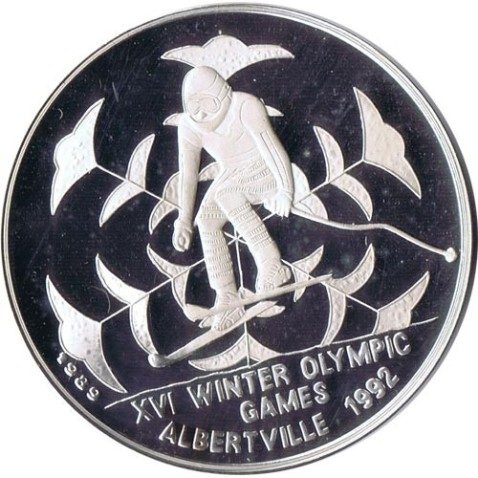 Moneda de plata 20 Riels Kampuchea 1989 Albertville'92 Ski.