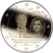 moneda conmemorativa 2 euros Luxemburgo 2015. 15 Anº Trono.