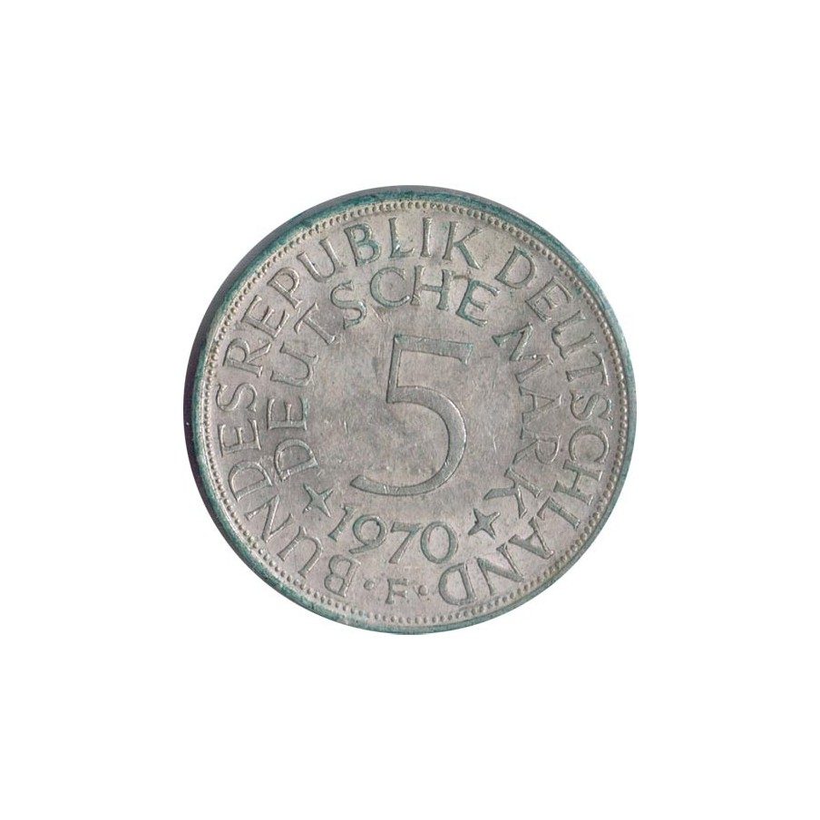 Moneda de Plata 5 Marcos Alemania 1970 F.