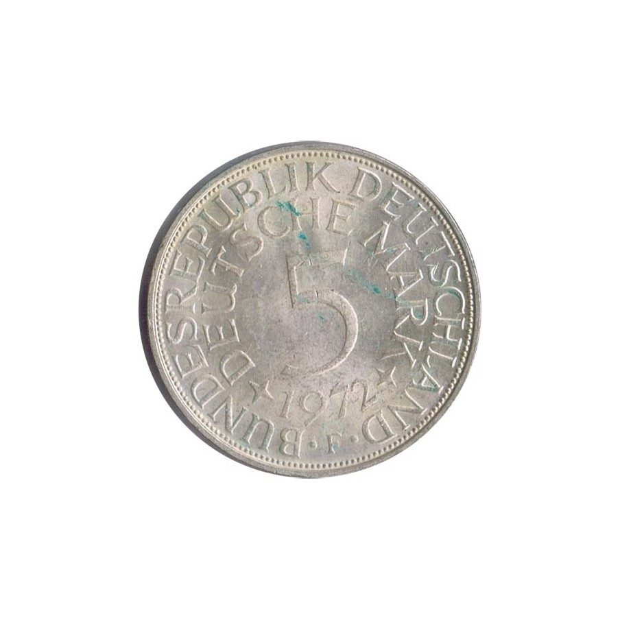 Moneda de Plata 5 Marcos Alemania 1972 F.