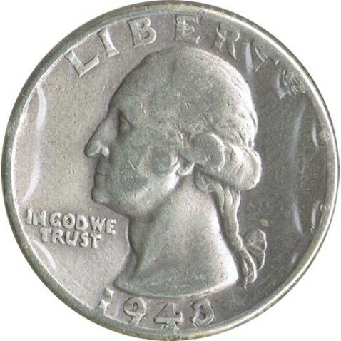 Moneda de plata 1/4 $ Estados Unidos 1943.