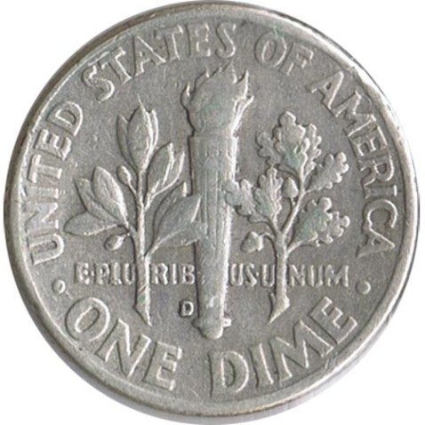 Moneda de plata 1 Dime Estados Unidos Roosevelt 1961 D.