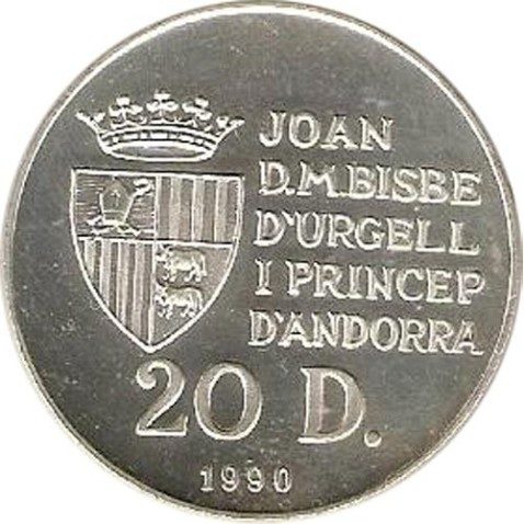 Moneda de plata 20 Diners Andorra 1990 Salto Obstaculos.