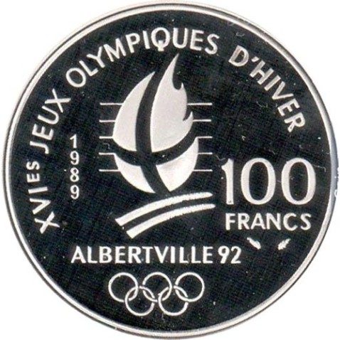 Moneda de plata 100 Francos Francia 1989 Albertville'92 Ski