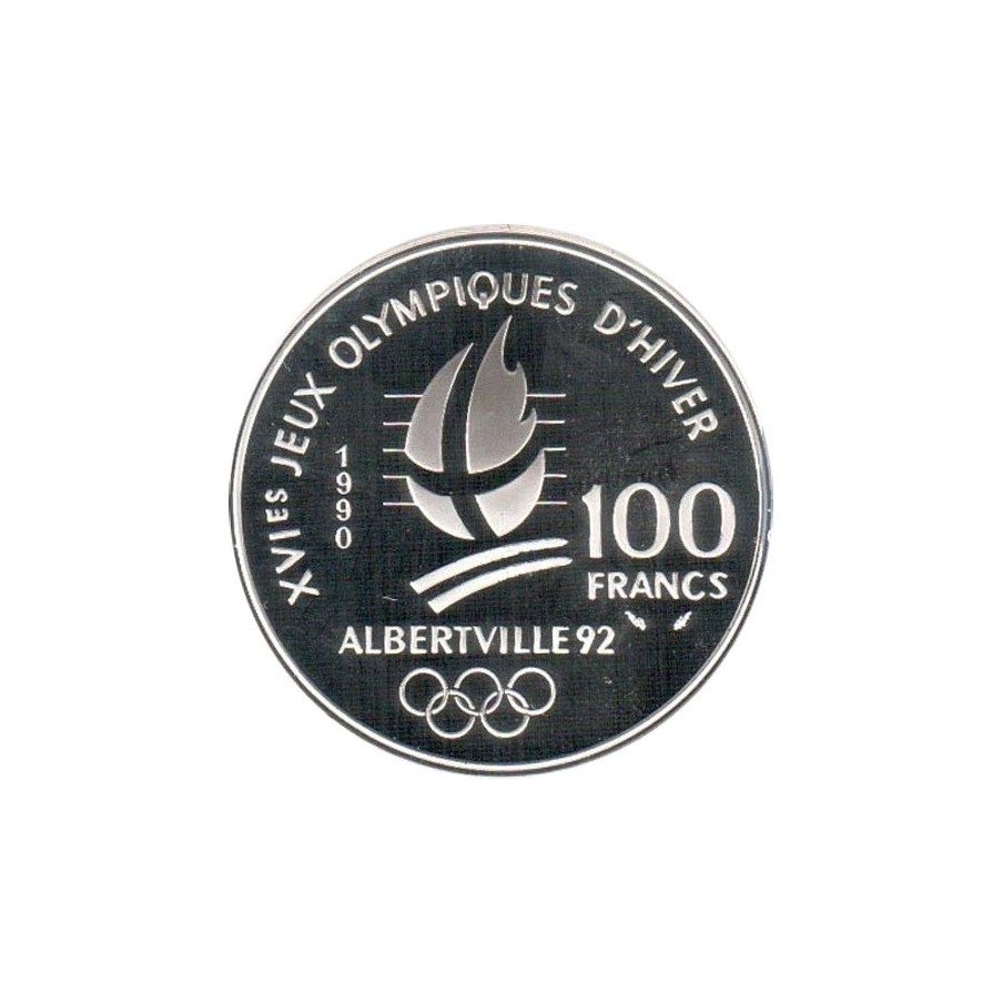 Moneda de plata 100 Francos Francia 1990 Albertville'92 Slam.