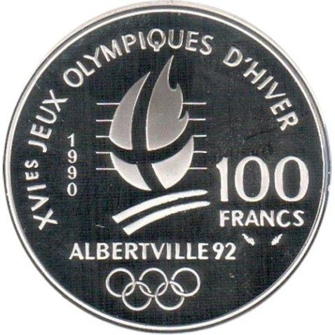 Moneda de plata 100 Francos Francia 1990 Albertville'92. Ski