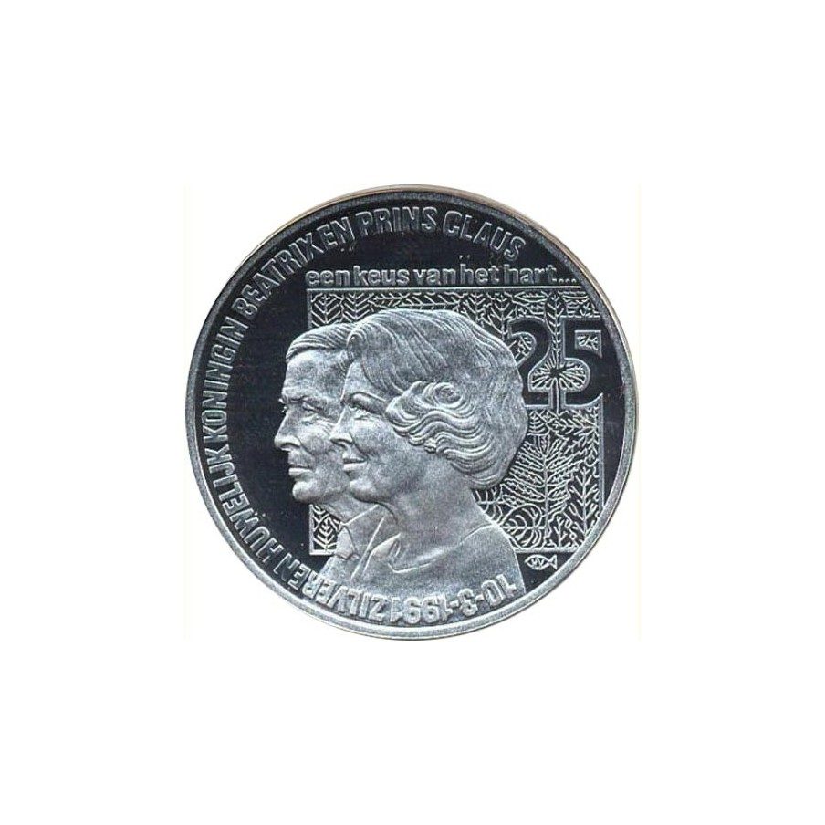Moneda de plata 25 Ecus Holanda 1991 Beatrix.