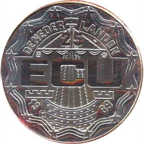 Moneda de plata 25 Ecu Holanda 1989 Huygens.