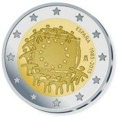 moneda España 2 euros 2015. 30 Años bandera de Europa.