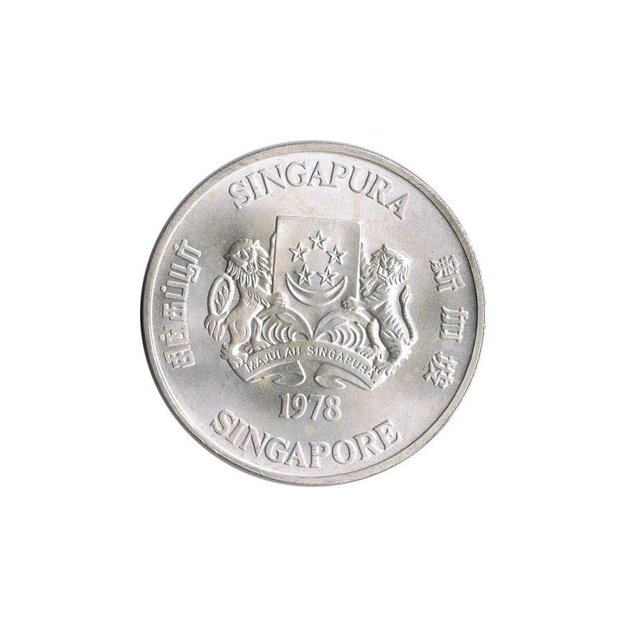 Moneda de plata 10$ Singapur 1978 Satelites Telecomunicación.