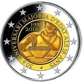 moneda conmemorativa 2 euros Andorra 2015 Mayoria edad. BU.