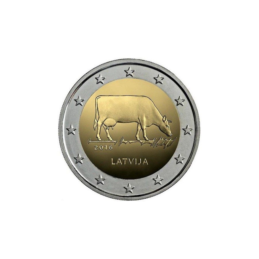 moneda conmemorativa 2 euros Letonia 2016 Vaca.