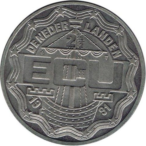 Moneda 2.5 ECU de Holanda 1991 Erasmus. Níquel.