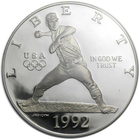 Moneda de plata 1$ Estados Unidos Atlanta Baseball 1992.