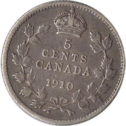 Moneda de plata 5 Cents Canada 1910 Eduardo VII.
