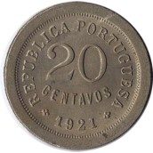 Portugal 20 Centavos 1921 Republica Portuguesa. Cuproniquel.