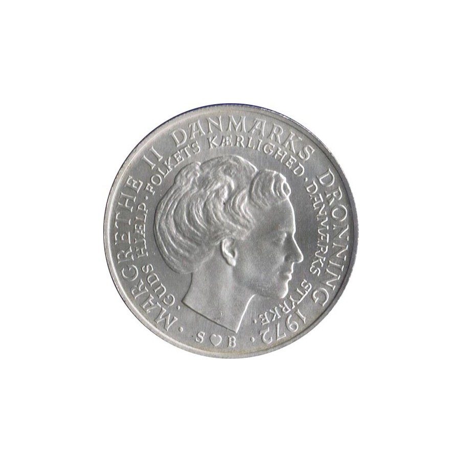 Moneda de plata 10 Kroner Dinamarca 1972 Margrethe II.