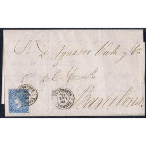Historia Postal. Sobre 1865 Tarrasa a Barcelona.
