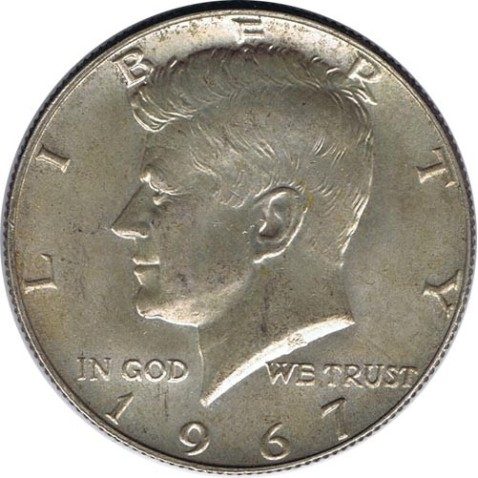 Moneda de plata 1/2 $ Estados Unidos Kennedy 1967.