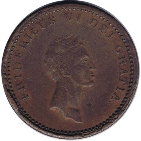 Dinamarca moneda 12 Skilling 1812 Frederick VI. Cobre.