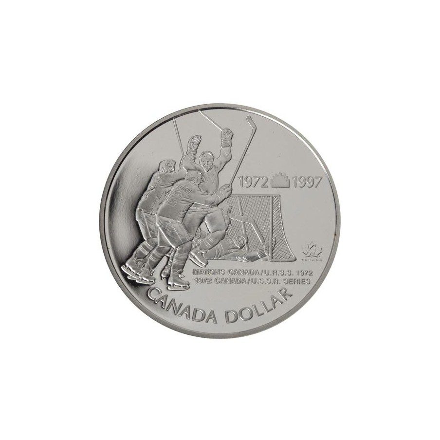Moneda de plata 1 Dollar Canada 1997 Hockey. Proof.