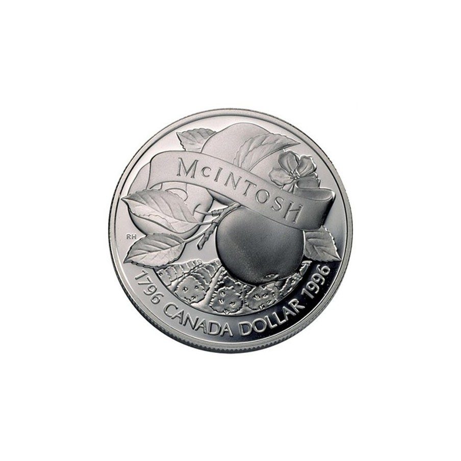 Moneda de plata 1 Dollar Canada 1996 Manzana McIntosh. Proof.