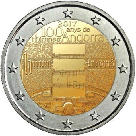 moneda conmemorativa 2 euros Andorra 2017 Himno Nacional. BU.