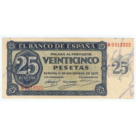 (1936/11/21) Burgos. 25 Pesetas. MBC. Serie S0513222