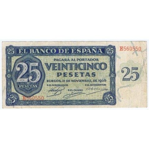 (1936/11/21) Burgos. 25 Pesetas. MBC. Serie E560550