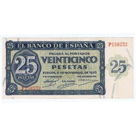 (1936/11/21) Burgos. 25 Pesetas. MBC. Serie P158232